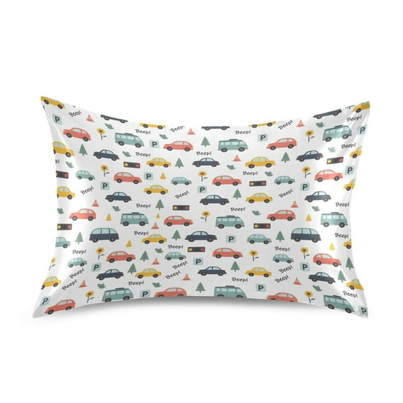 Cars Pattern Standard Size Satin Pillowcase 20''x26'' Double-Sided Print Soft Wrinkle Resistant