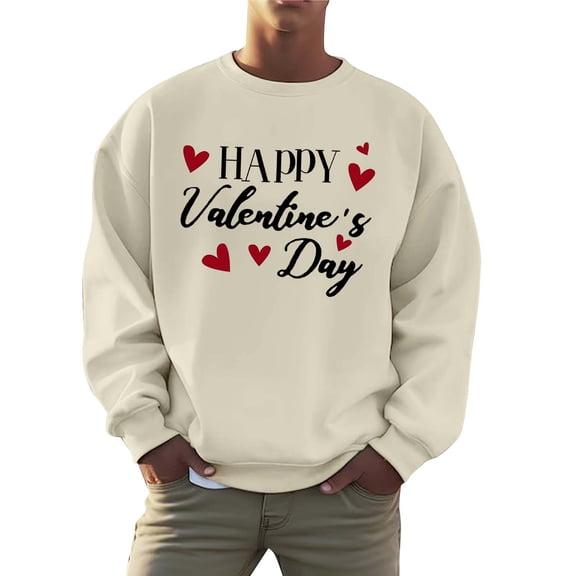 Valentines Shirts for Men Sweatshirts Letter Love Heart Print Long Sleeve Crewneck Fall Winter Outfits