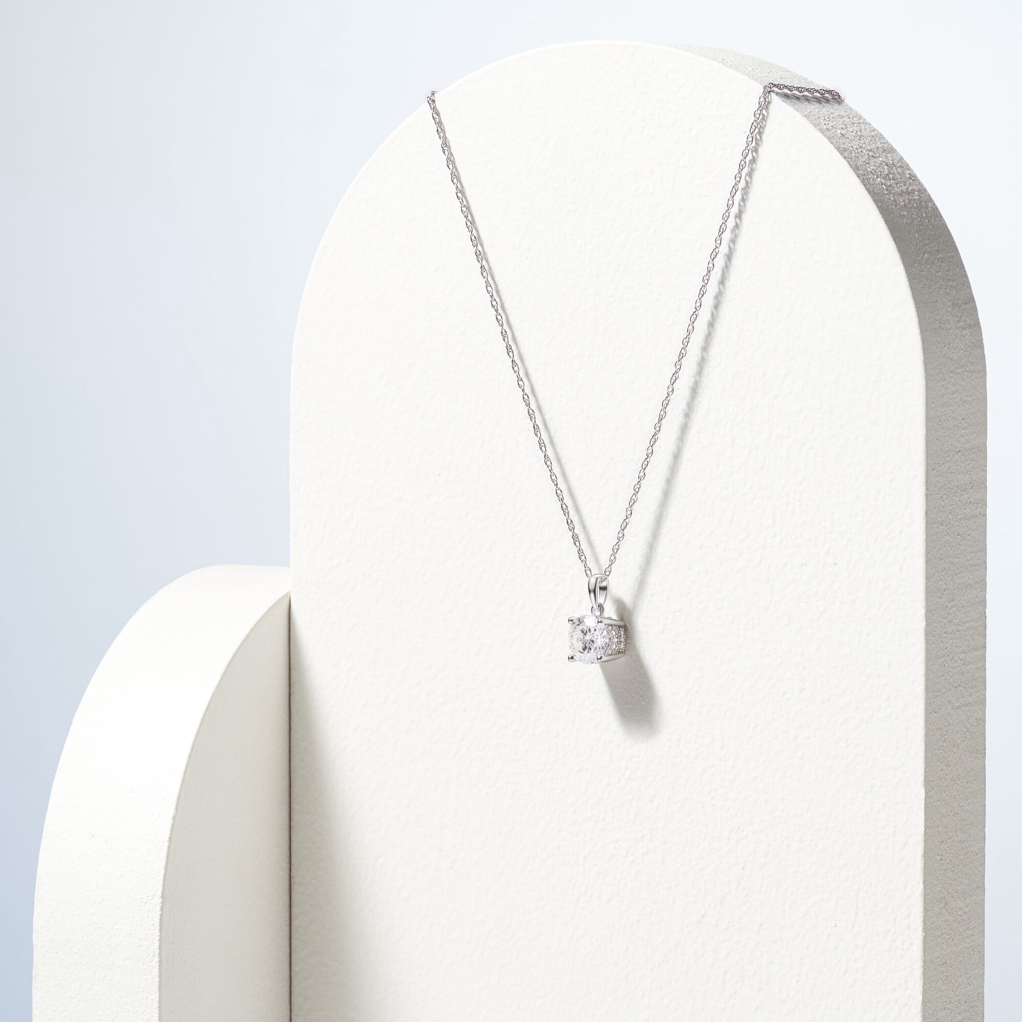Forever Facets Moissanite Solitaire Pendant Necklace in Rhodium Plated Sterling Silver, Adult Female