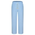 thumbnail image 6 of VBTAPA Mens Linen Sets 2 Piece Outfits Long Sleeve Beach Vacation Set Solid Color Button Down Shirts and Drawstring Long Pants Yoga Track Suit with Pockets Limited Time Sale Sky Blue L, 6 of 8