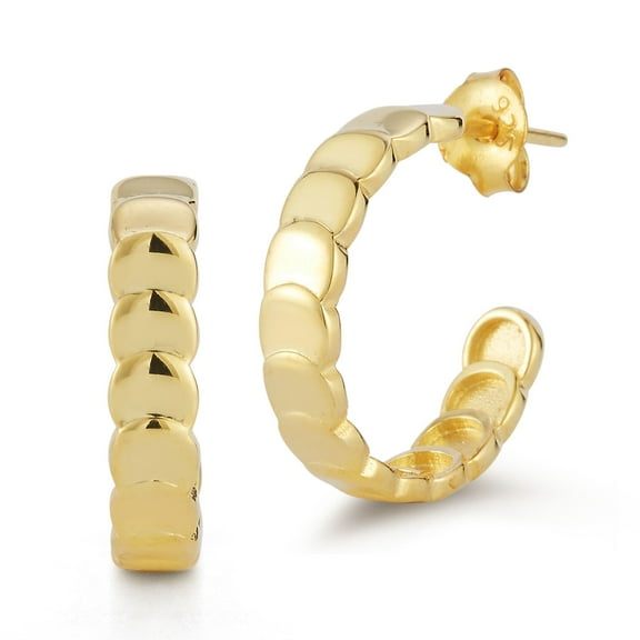Adesso Milano Jewelry Sterling Silver Scalloped Small Hoop Earrings for Women, Womens Hoops, Gold