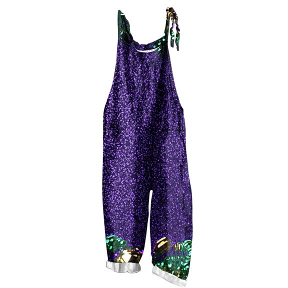 Moxiu Womens Mardi Gras Overalls Wide Leg Patchwork Sequin Graphic Overalls Plus Size Adjustable Strappy Loose Fit Rompers 2025 Multicolor,M