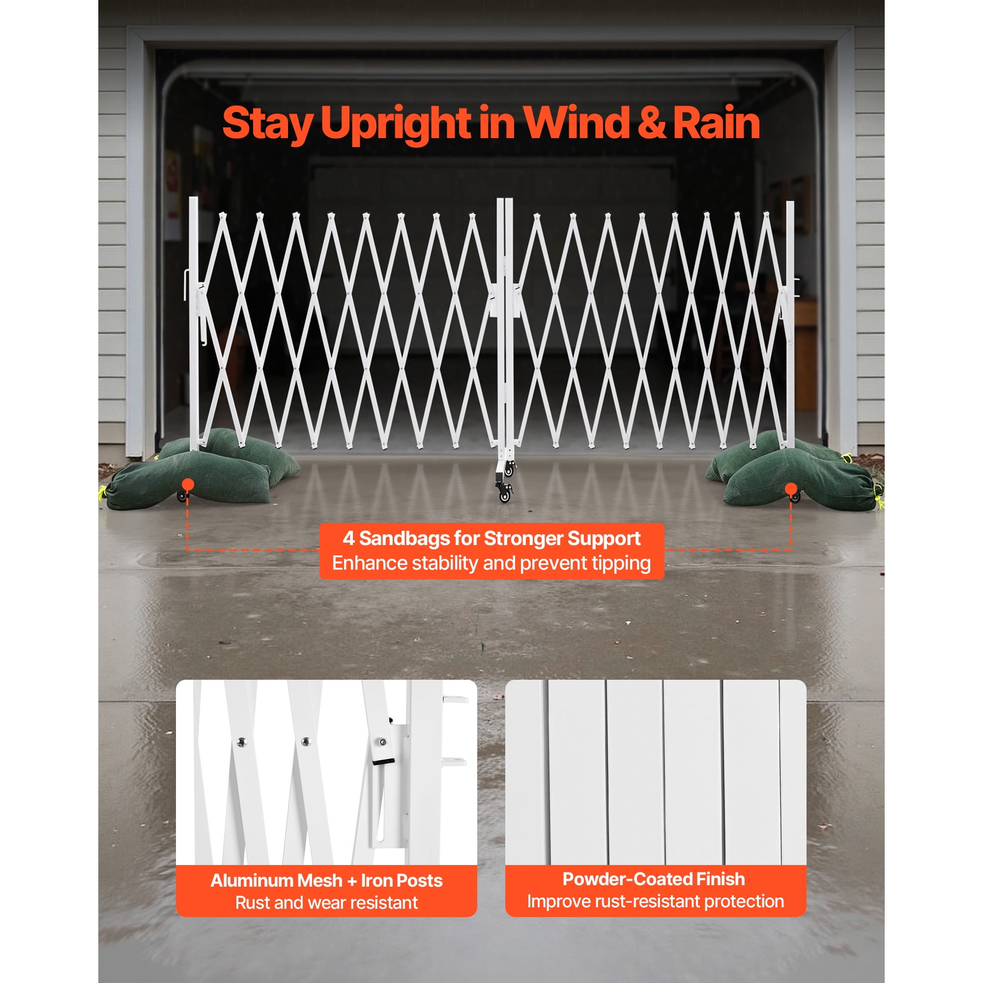 KFFKFF Double Expandable Barricades, 18FT Adjustable Safety Barrier, 0-180° Rotating Mobile Gate with Locking Wheels, Portable Folding Security Fence for Outdoor, Stairways