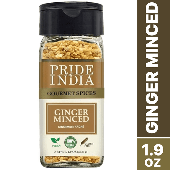 Pride Of India- Ginger Minced Whole- 1.9 oz Small Dual Sifter Jar- Vegan, Gluten-Free