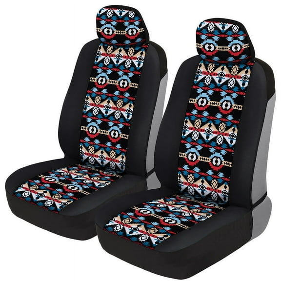 BDK Two Tone Pattern Car Seat Covers - Sideless Chic Style - Soft & Flexible Polyester (Aztec Pattern)