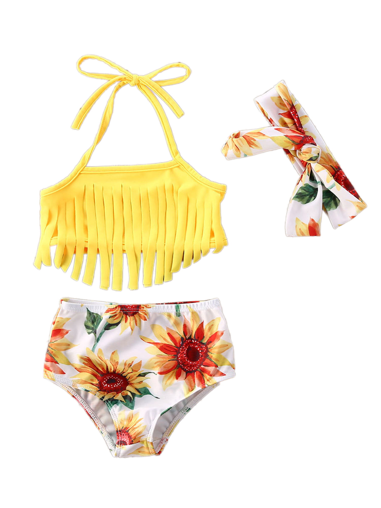 Toddler Kids Baby Girls Tassel Sunflower Summer Swimwear Swimsuit Bikini Outfits