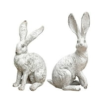 SunniMix 2 Pieces Desktop Ornaments Rabbit Statues Home Decor for Bookshelf Farmhouse