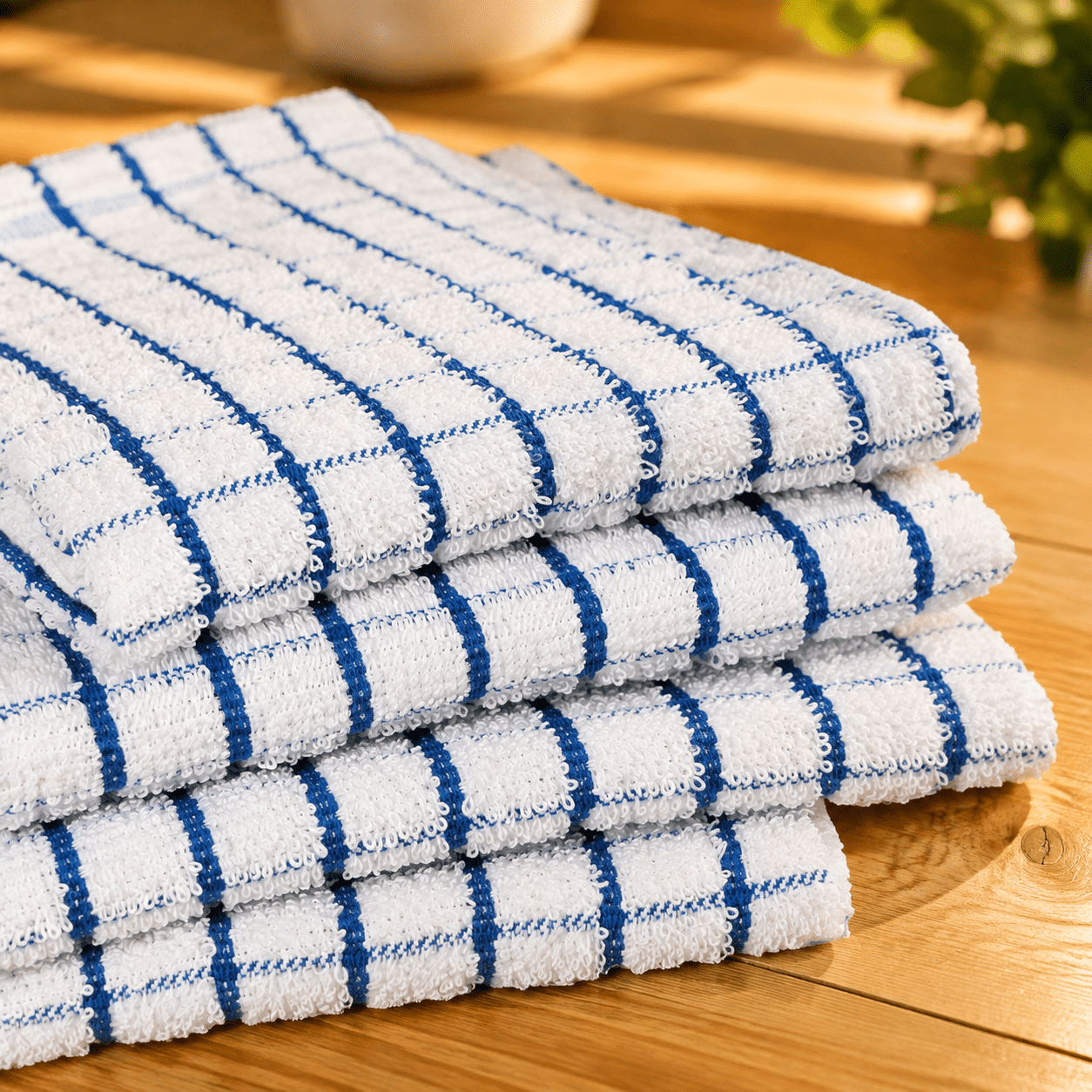 Blue 20 x 28 Inch Set of 4 Terry Cotton Kitchen Towels with Hanging Loop