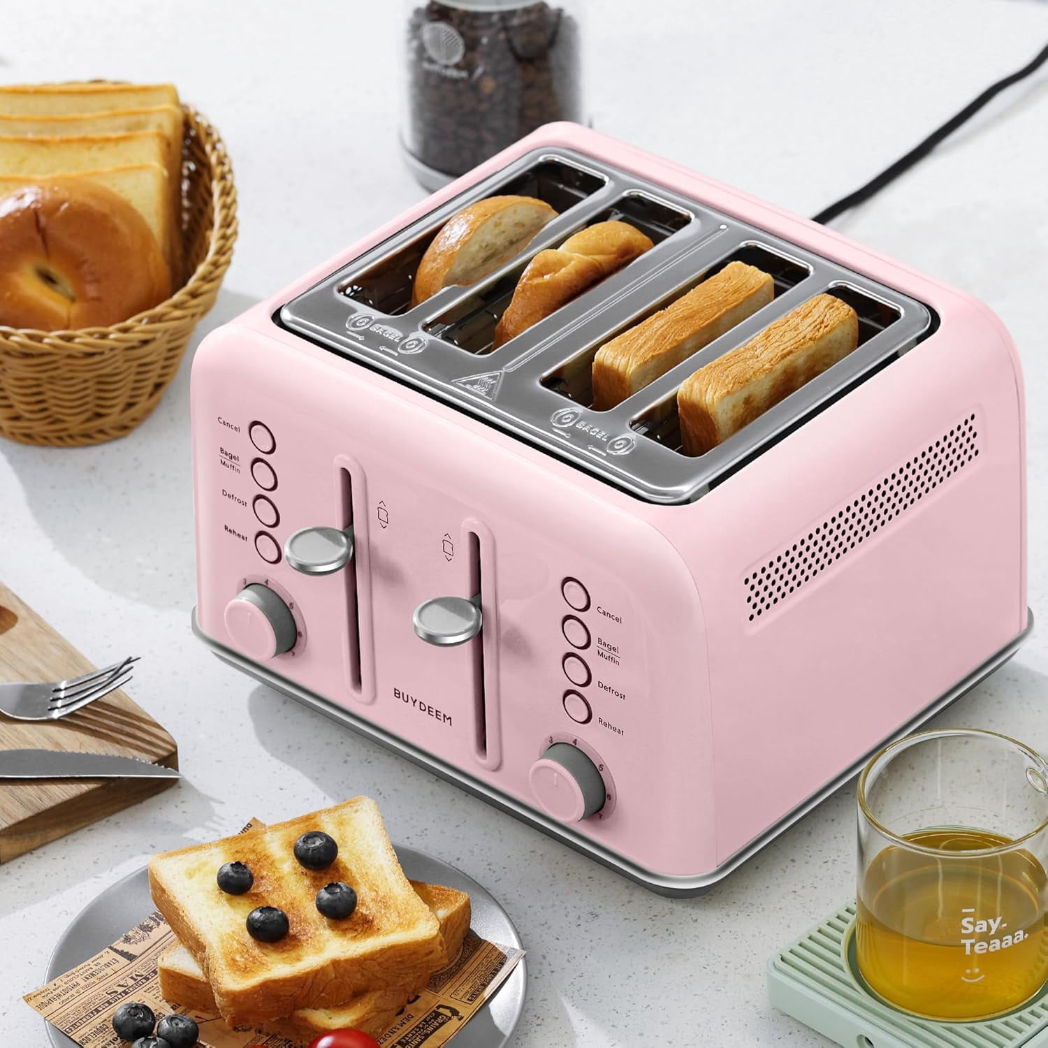 DT620 2-Slice Toaster, Extra Wide Slots, Retro Stainless Steel with High Lift Lever, Bagel and Muffin Function, Removal Crumb Tray, 7-Shade Settings,Cozy Greenish