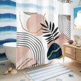 thumbnail image 5 of No Hook Shower Curtain with Built-in Rings - Mid Century Boho Washable Waterproof Fabric Bathroom Curtains for Hotel,Rentals, 66 X 72 Inch Long , Navy Pink Abstract Geo Leaf White, 5 of 9