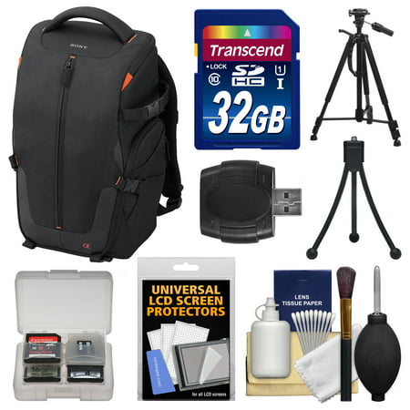 Sony LCS-BP2 Soft Digital SLR Camera Backpack Carrying Case (Black) with 32GB SD Card + Tripod + Accessory Kit for SLT-A57, A58, A65, A77, A99 DSLR