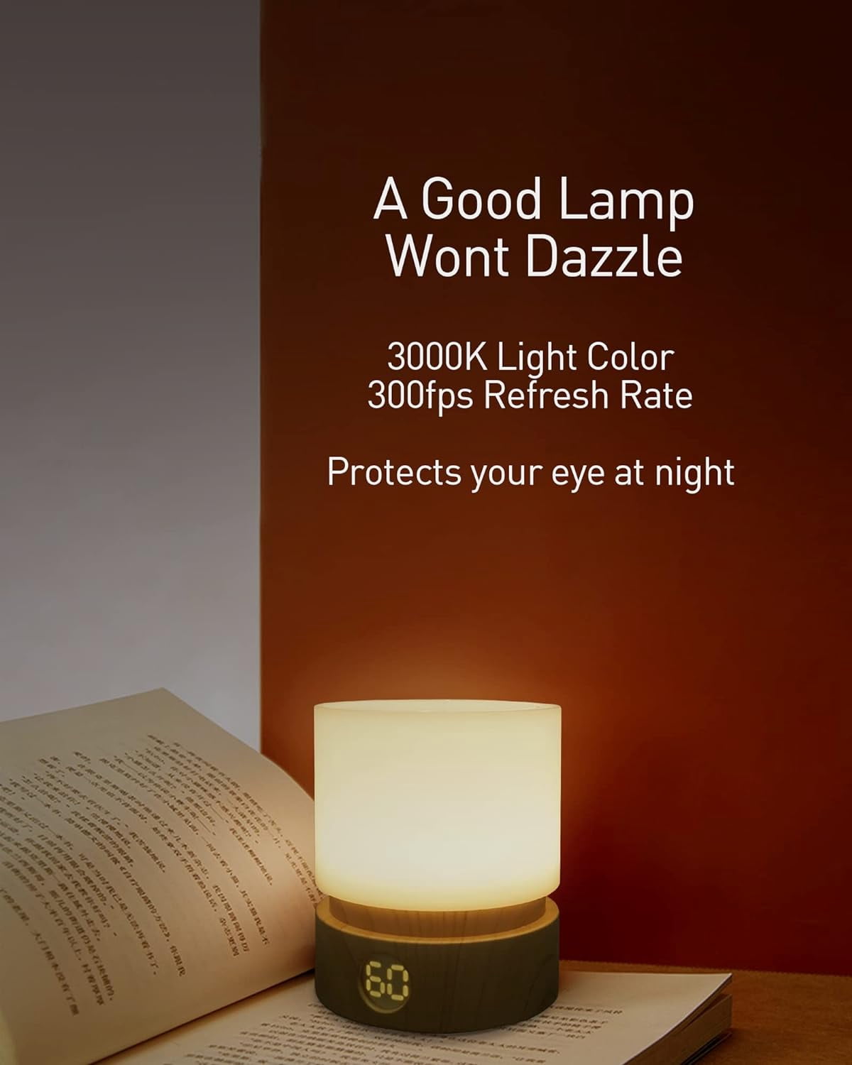 Timer Night Light,Dimmable LED Bedside Lamp,Night Light Kids and Baby Nursery,Woodgrain,Sleep Aids Light,Rechargeable,Battery Operated