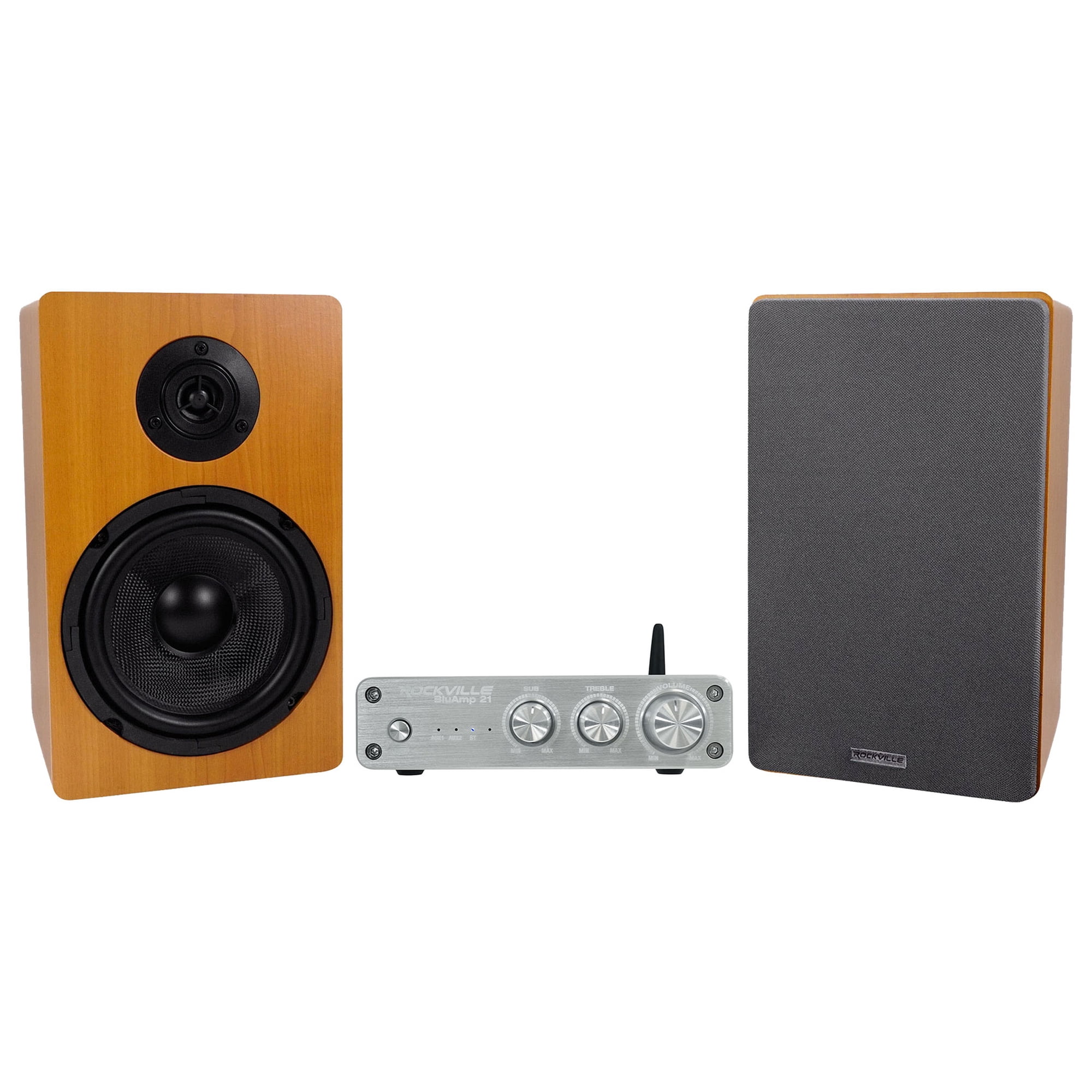 Rockville BLUAMP 21 Bluetooth Home Audio Receiver Amp+(2) 6.5" Wood Speakers