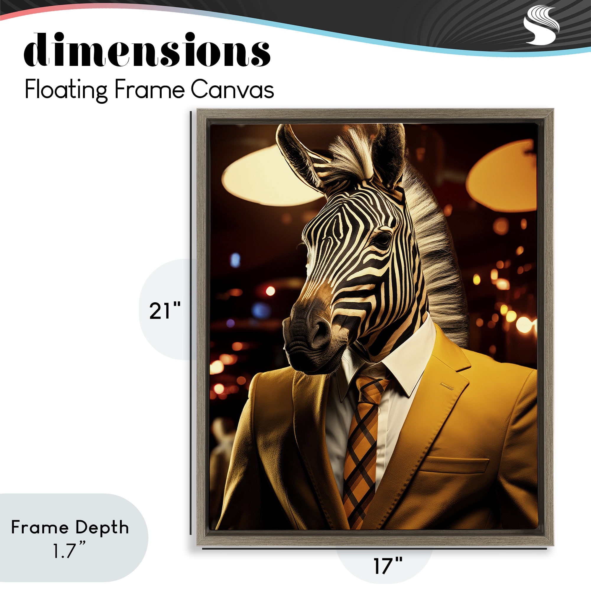 Stupell Industries Trendy Debonair Zebra Brown Framed Floater Canvas Wall Art, design by Ray Powers