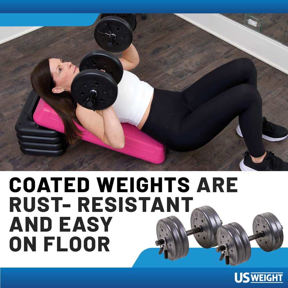 US Weight Adjustable 42LB Dumbbell Set with Spring Clips, 14" Knurled Bars – A, Essential Home Gym Equipment for Strength Training