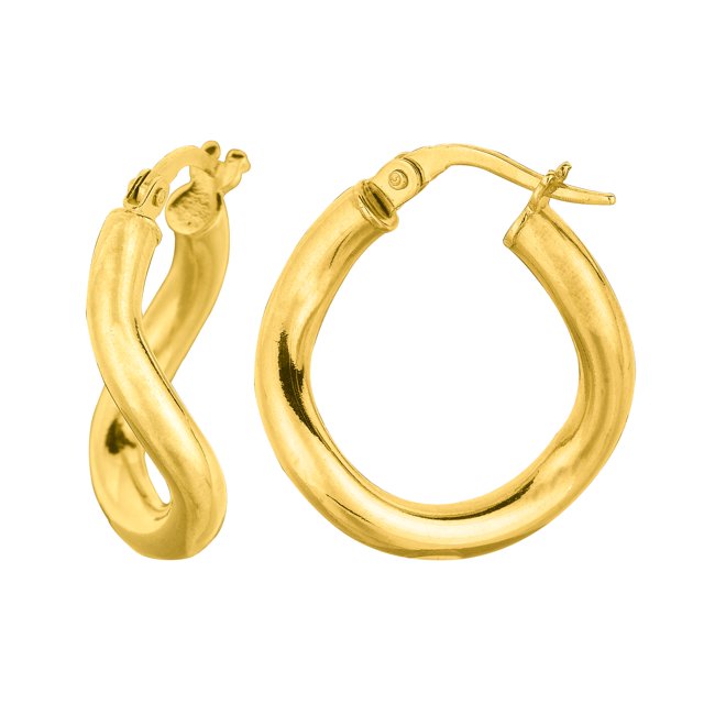 14K Yellow Gold Wavy Round Hoop Earrings, 10mm