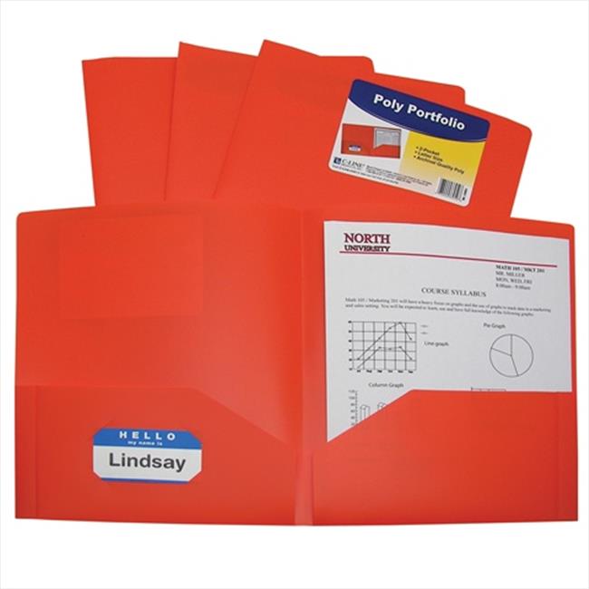 CLine Products 33952BNDL18EA TwoPocket Heavyweight Poly Portfolio Folder Orange Set of 18