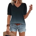 thumbnail image 5 of Womens Tops Short Sleeve Buttons Shirts V Neck Spring Fashion Summer Outfits Plus Size Blouses Dressy Casual Tees Navy XXL, 5 of 5