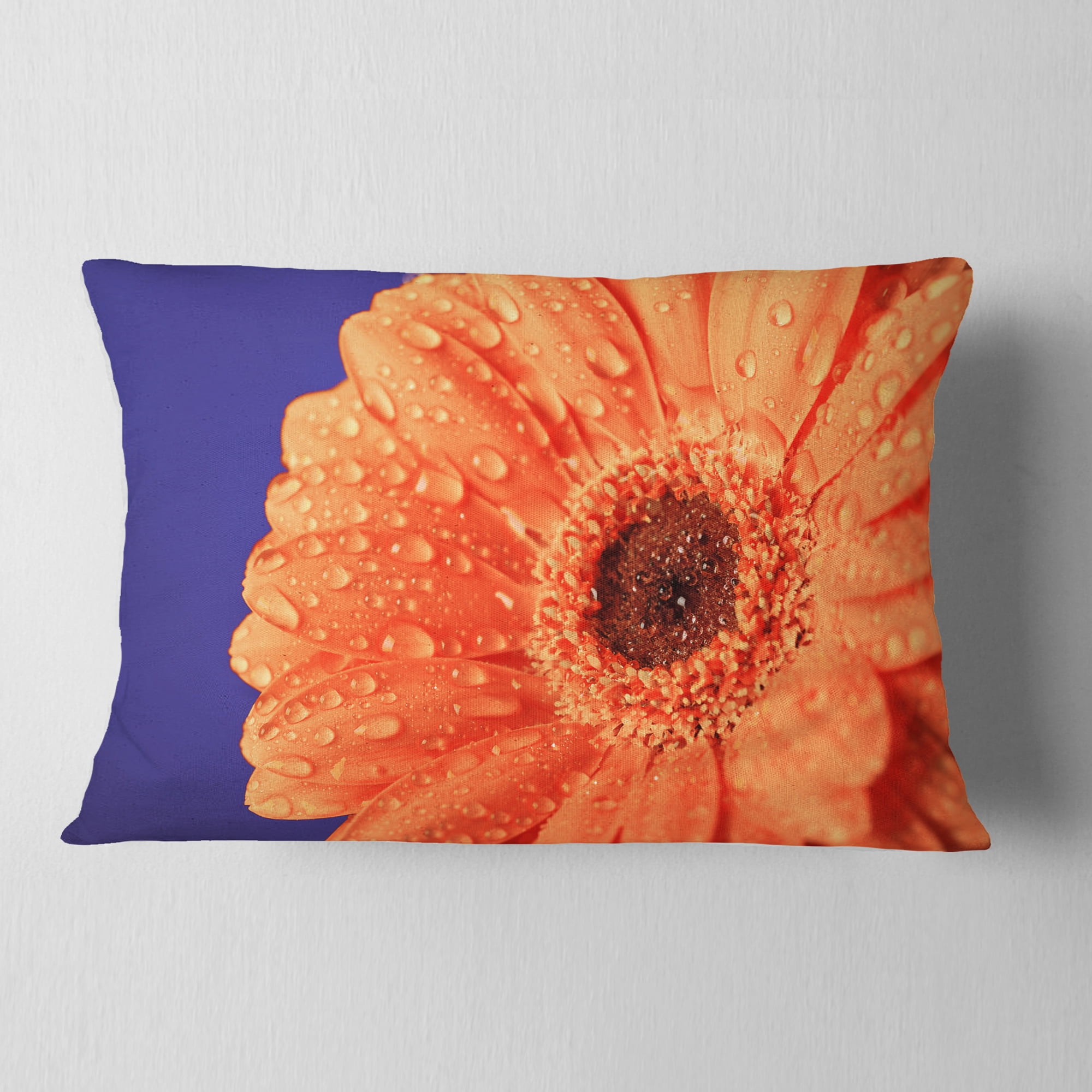 Designart Orange Daisy On Purple Background - Floral Throw Pillow - 12x20