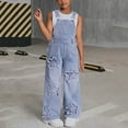 thumbnail image 6 of OGLCCG Girls Denim Bib Overalls Star Patchwork Straight Leg Adjustable Straps Stretchy Jean Jumpsuit Trendy Dungarees Pants With Pockets 6-13Years, 6 of 7