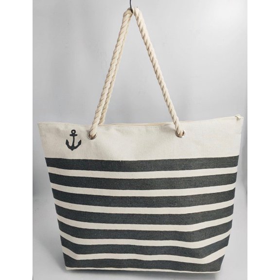 Anchor Striped Beach Tote Bag - 19 Inch x 15 Inch - Women Swim Pool Bag Large Tote
