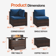 thumbnail image 3 of Dateyes 8-Piece Outdoor Patio Furniture Set with 44" Fire Pit Table, All-Weather Wicker Rattan Sectional Sofa with Coffee Table & Cover (Blue), 3 of 8