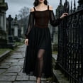 thumbnail image 4 of Plus Size Halloween Dress for Women Cold Shoulder Lace Up Long Sleeve Mesh Gown Costume Party, 4 of 8