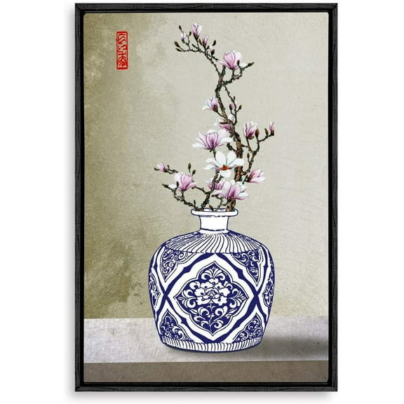 IDEA4WALL Framed Canvas Wall Art for Living Room, Bedroom Blue and White Porcelain Canvas Prints for Modern Home Decoration Ready to Hang