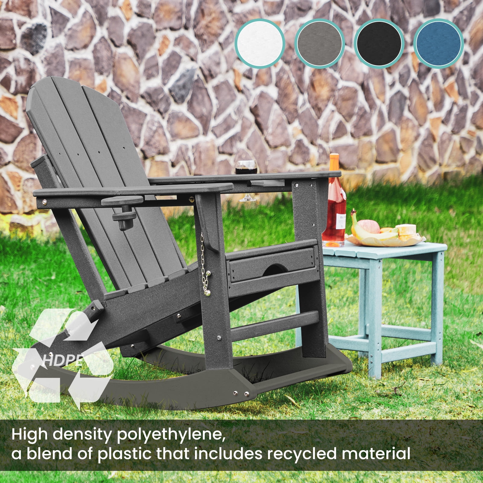 Serwall Folding Plastic Adirondack Chair, Outdoor Patio Rocking chair