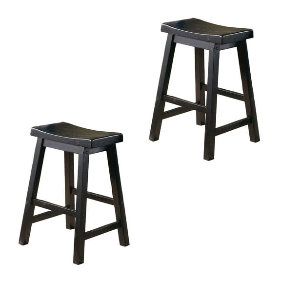 Wooden 24" Counter Height Stool with Saddle Seat, Black, Set of 2- Saltoro Sherpi