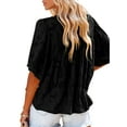 thumbnail image 4 of Txlixc Blusa informal para mujer, cuello en V, manga acampanada, textura de flores, botones, camisa suelta con volantes para mujer Txlixc  Moda, 4 of 5