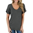 thumbnail image 4 of Scyoekwg Woman Comfy Clothes Clearance Solid Color Tee V-Neck Summer Tops Short Sleeve Tunic Tops Casual Loose Fit Trendy Tops Dark Gray XXL, 4 of 7