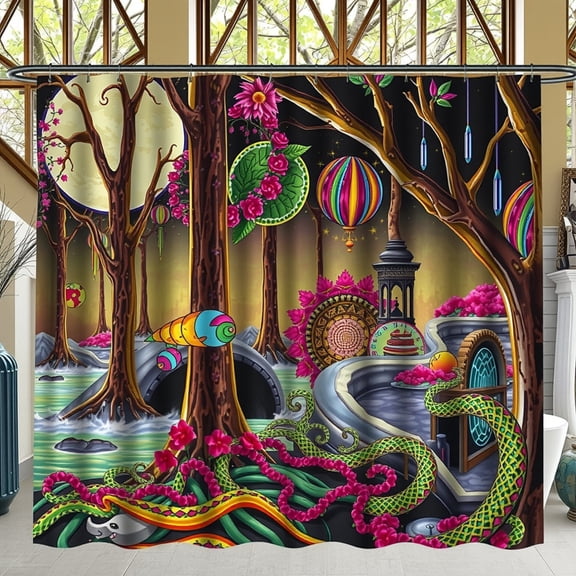 Vibrant Floral Shower Curtain - Bold Intricate Design with Dark Gaze & Colorful Blossoms