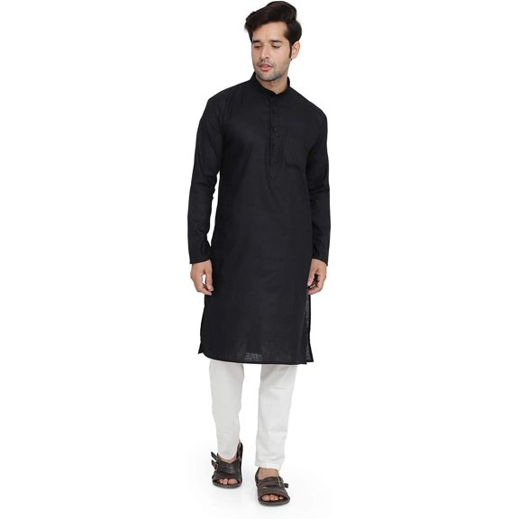 Royal Kurta Mens Cotton Kurta Pyjama Set (Black-White, 38)