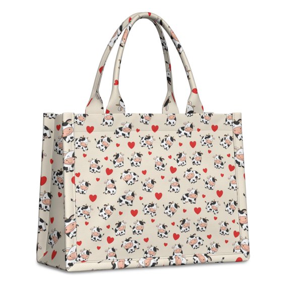 Large Capacity Tote Bag,Beige Cow Heart Pattern Handbag Fashion Luxury Tote Bag,15.7"x13"x 5.1" Inches,Laptop Compatible