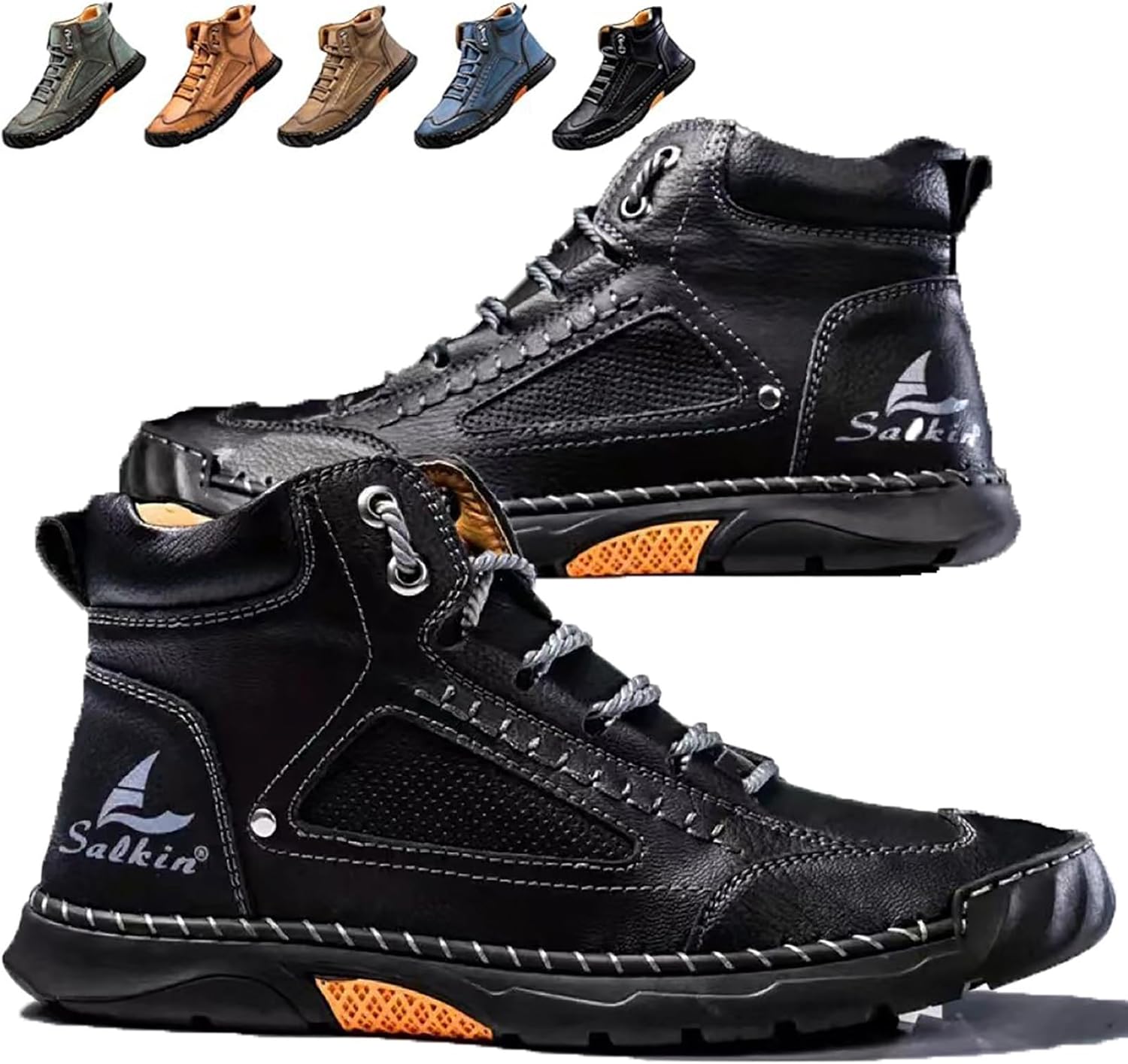 Mens Boots, Saw Behind Men's Comfortable Handmade Leather Boots–Waterproof, Foot Arch Pad, Spacious Toe Box