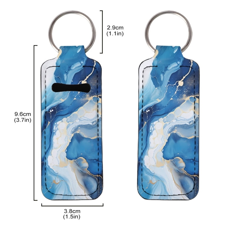 Yuyamidu Blue Marble Print Chapstick Holder Keychain Elastic