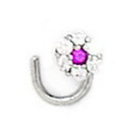 14k White Gold Red Cubic Zirconia Flower Body Piercing Jewelry Nose (Best Red Nose Dance)