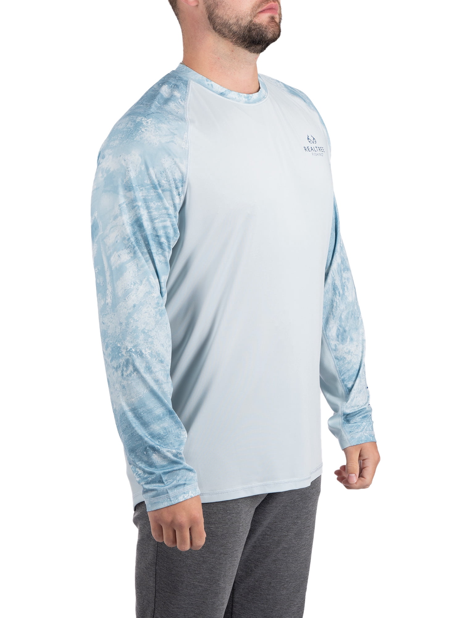 Realtree Men's Long Sleeve Fishing Tee, Athletic Performance Swim Shirt in Sea Fog, Sizes S-3XL