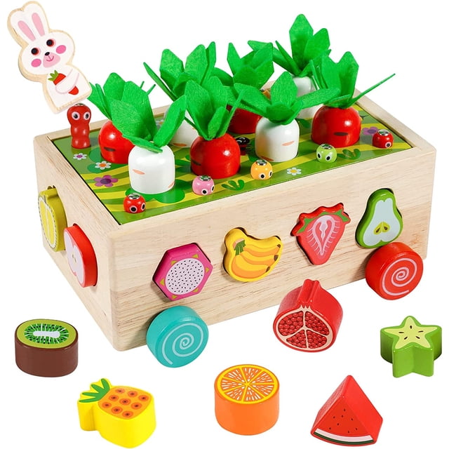 Juguetes a partir de 1 año, juguete de madera 7 en 1, juego de granja, juguete de motricidad de madera, juguete para clasificar y apilar cubos, juguete educativo, regalo para niños de 1, 2, 3, 4 y 5