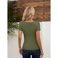thumbnail image 2 of Women Tops Crew Neck Shirts Short Sleeve Casual Ribbed Slim Fitted T Shirts for Summer, 2 of 4