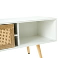 thumbnail image 3 of 55.12" Rattan TV cabinet, double sliding doors for storage, adjustable shelf, solid wood legs, TV console for living room , White, 3 of 18