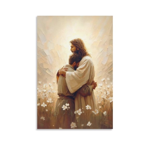 Jesus Hugs Man Wall Art Jesus Heals Man Canvas Print Poster Bible Vintage Painting Picture Print Wall Art Poster Painting Canvas Posters Artworks Gift Room Aesthetic 24x36inch(60x90cm)