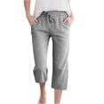 thumbnail image 3 of Asxite Toddler Girls Pants Striped Linen Cropped Elastic Waist Pocket Breathable Sweatpants 2-12Y, 3 of 7