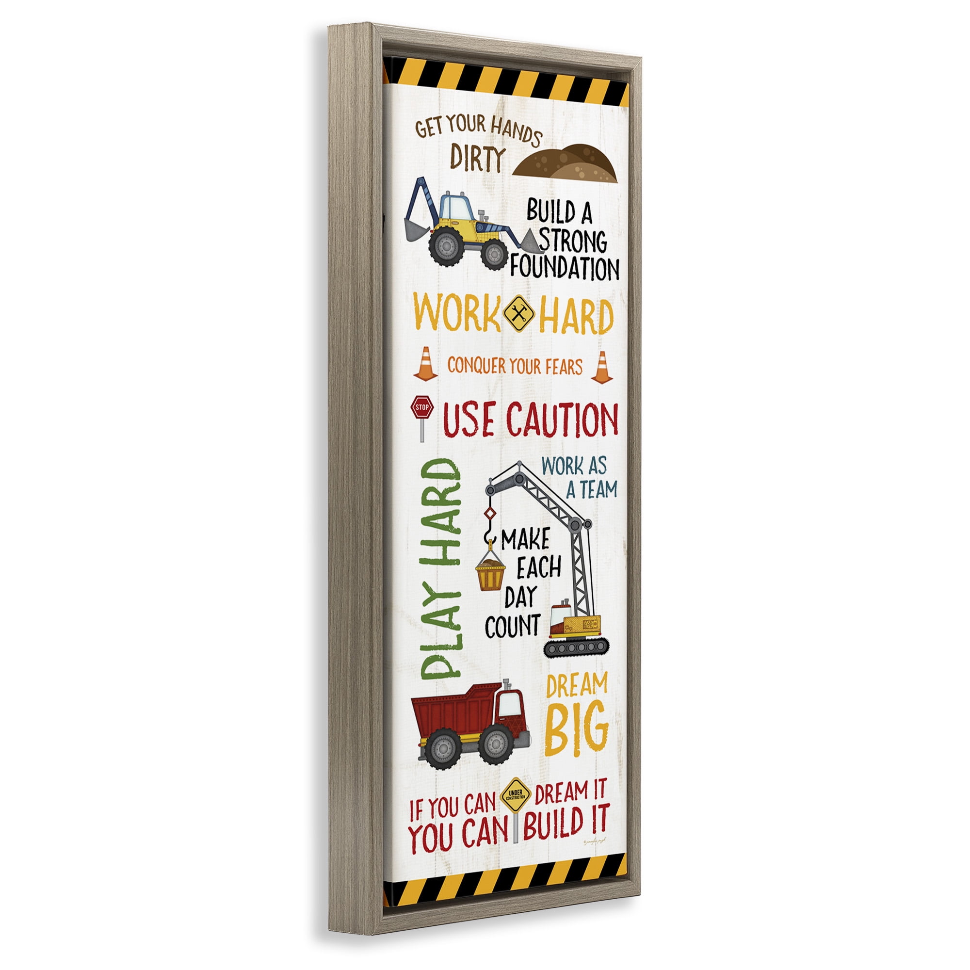 Stupell Industries Kids' Construction Zone Vehicles Transportation Painting Brown Floater Framed Canvas Art Print Wall Art, 11 x 25
