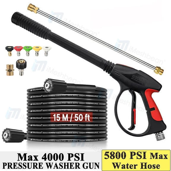 iMeshbean High Pressure 4000PSI Car Power Washer Gun Spray Wand Lance Nozzle and 50ft Hose