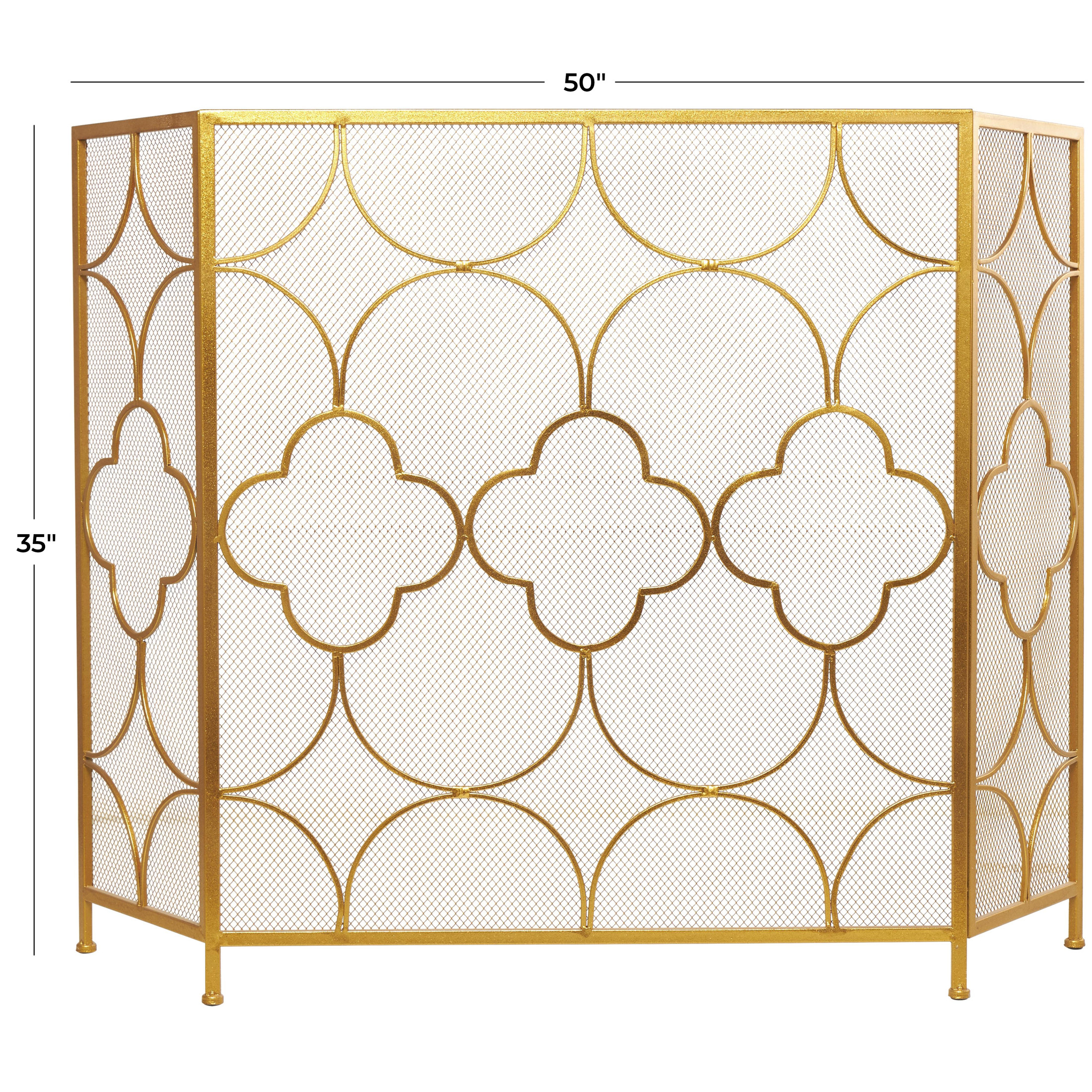DecMode Elegant and Contemporary Geometric Designed Mesh Metal Fireplace Screen, 50"L x 35"H, Copper Frame