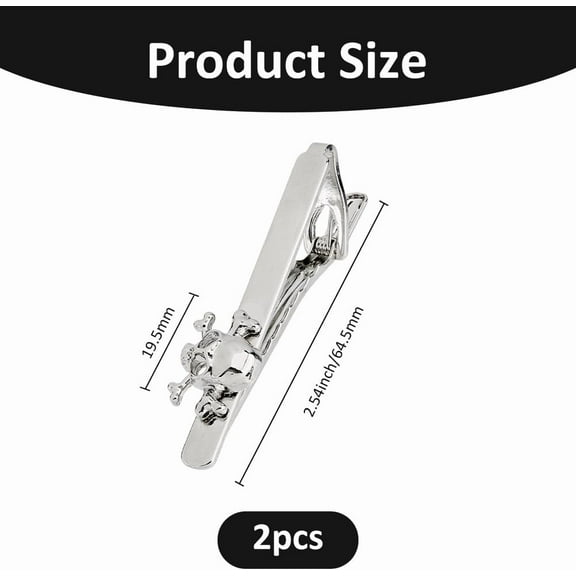 2PCS Skull Tie Clip Novelty Tie Bar Gothic Necktie Clip Alloy Necktie Bar Clips for Men Women Suit Accessories 3D Skull with Cross Bones Clips 6.5cm