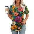thumbnail image 2 of jtjvou Women's Crewneck Blouse Floral Tees Summer Oversize Short Sleeve Blouse Going out Tops for Teen Trendy Fashion Lady Multicolor,XXL, 2 of 5