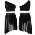 thumbnail image 5 of Doomiva Kids Girls Ballet Jazz Latin Lyrical Dance Costume One Shoulder Crop Top with Skirted Briefs Set Dancewear Black 6, 5 of 6